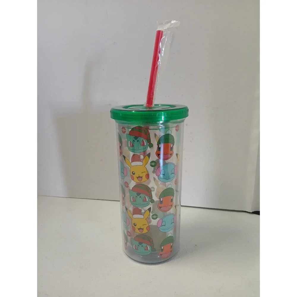 Pokemon 20oz Tumbler w/Lid and Straw - Charmander Squirtle Bulbasaur Pikachu‎